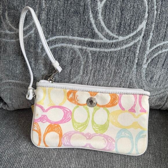 Vintage Coach Hampton Pastel Monogram Multicolored Bag Wristlet